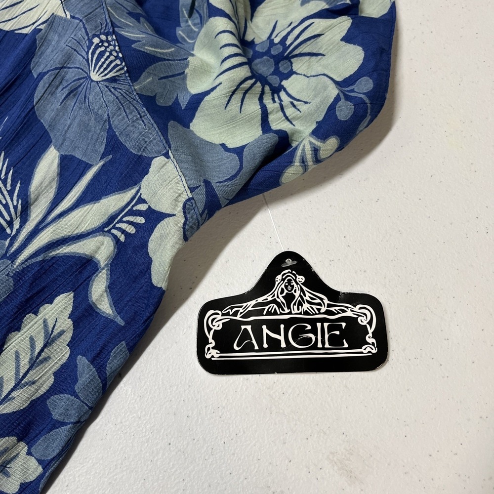 Angie Dress Blue Floral Babydoll Halter Tiered Maxi Size M Tropical Vacation - Picture 10 of 16